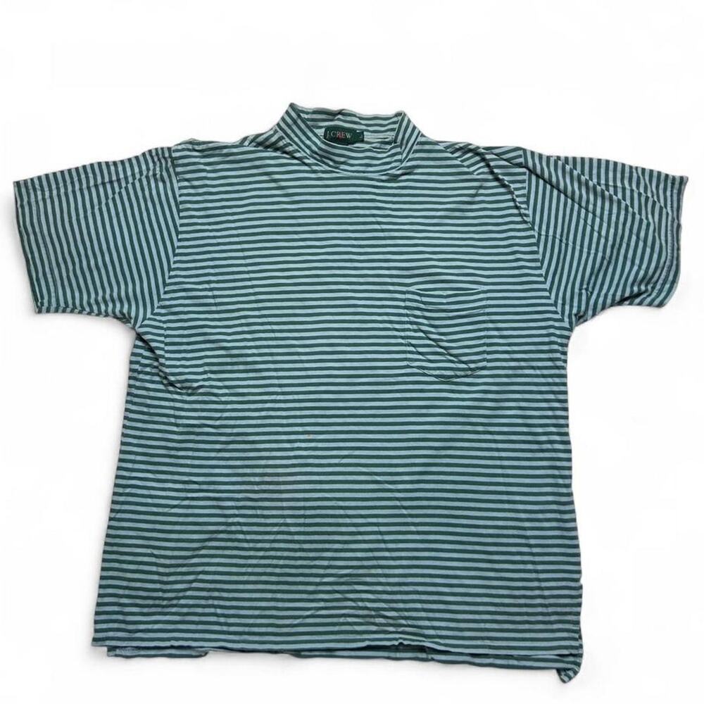 J.Crew Oarsman Vintage 90s Green 100% Cotton Striped Mock Neck Large